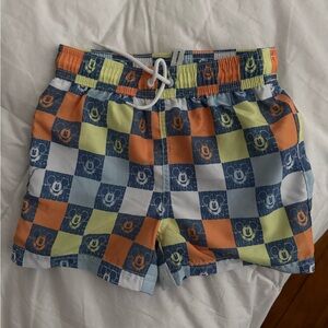 Janie and Jack Blue and Orange Checkered Swim Shorts